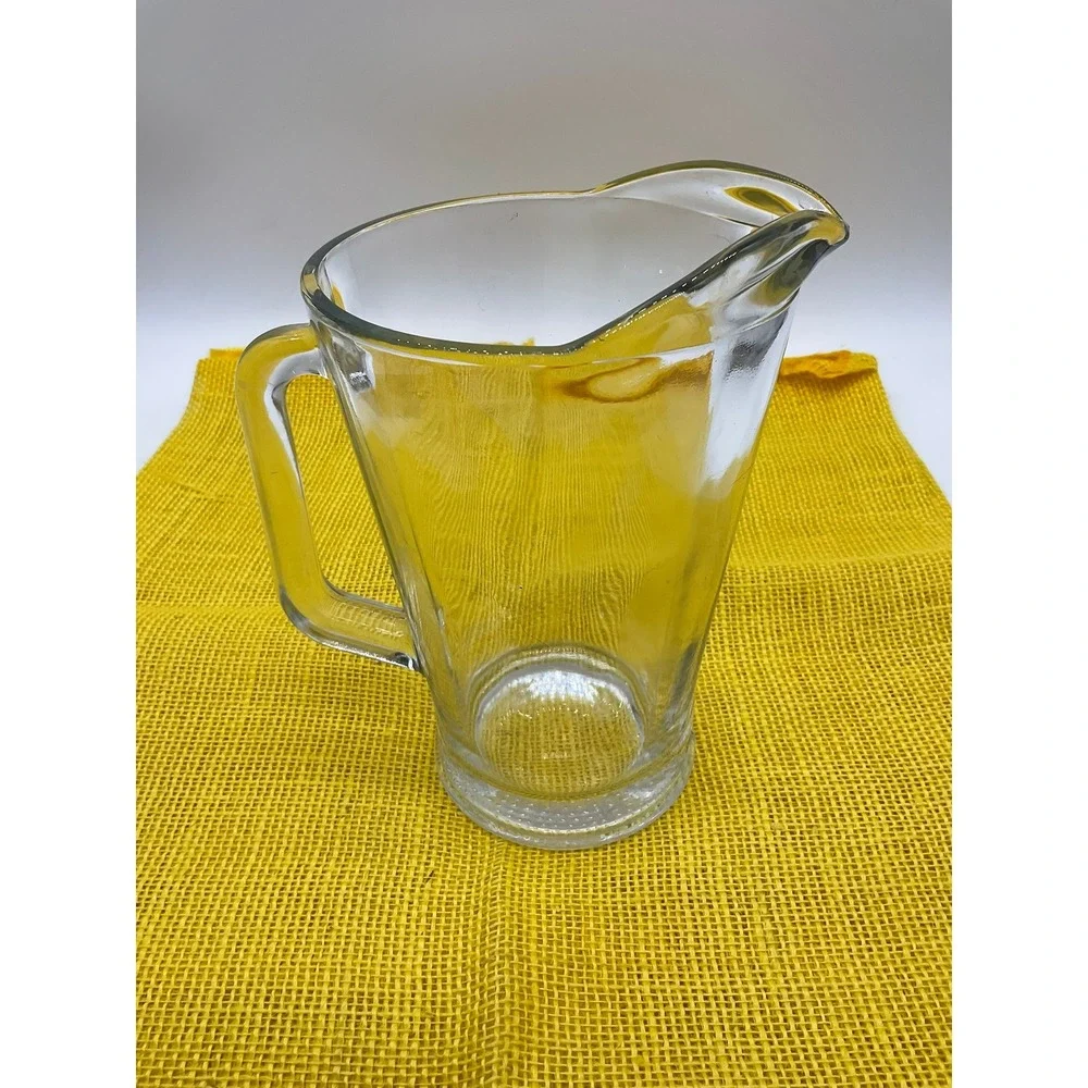 Vintage Glass Pitcher Clear Heavy Tapered Water Juice Carafe Serving MCM
